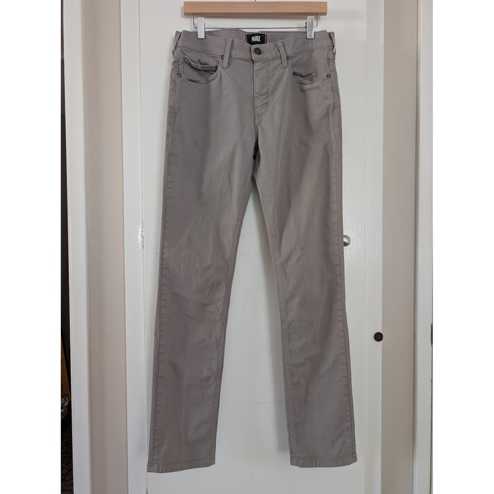 PAIGE Lennox Slim Fit Grey Pants Mens 32 Cotton Blend Stretch Preppy Casual